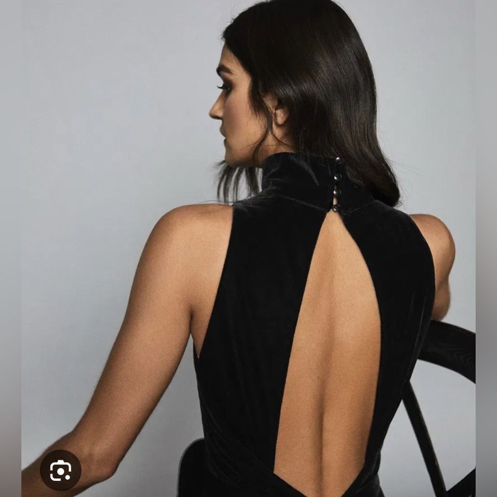 REISS women’s dori velvet jumpsuit 2 open back high neck quiet luxury black - Picture 5 of 14